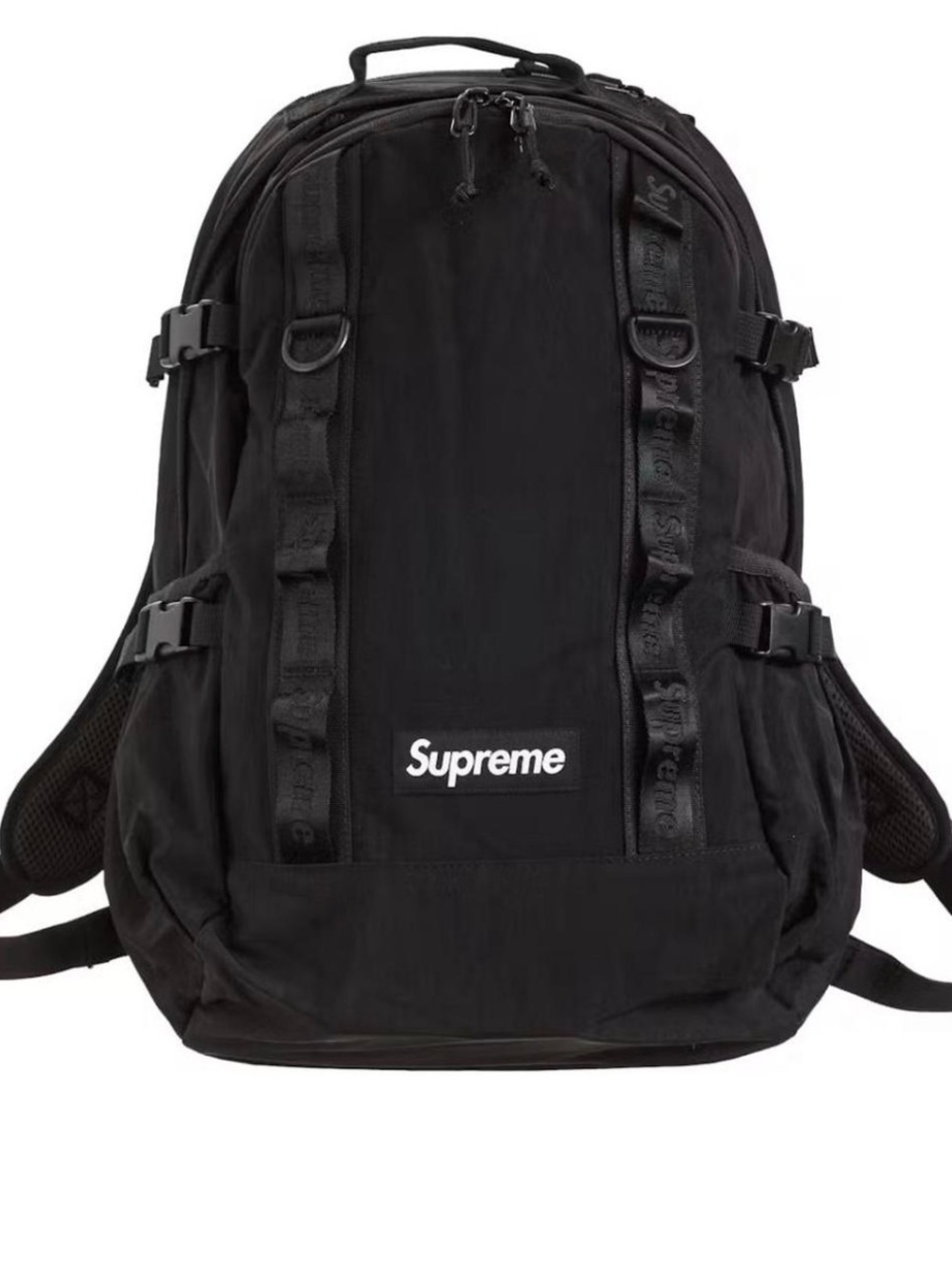 Supreme Black Logo Backpack with Strap Detailing